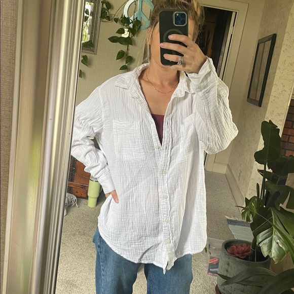 GAP Gauzy Crinkle Cotton White Button Down Shirt - Picture 8 of 16